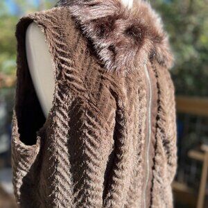 Calvin Klein Brown Faux Fur Zip Vest Plush Chevron | 1X